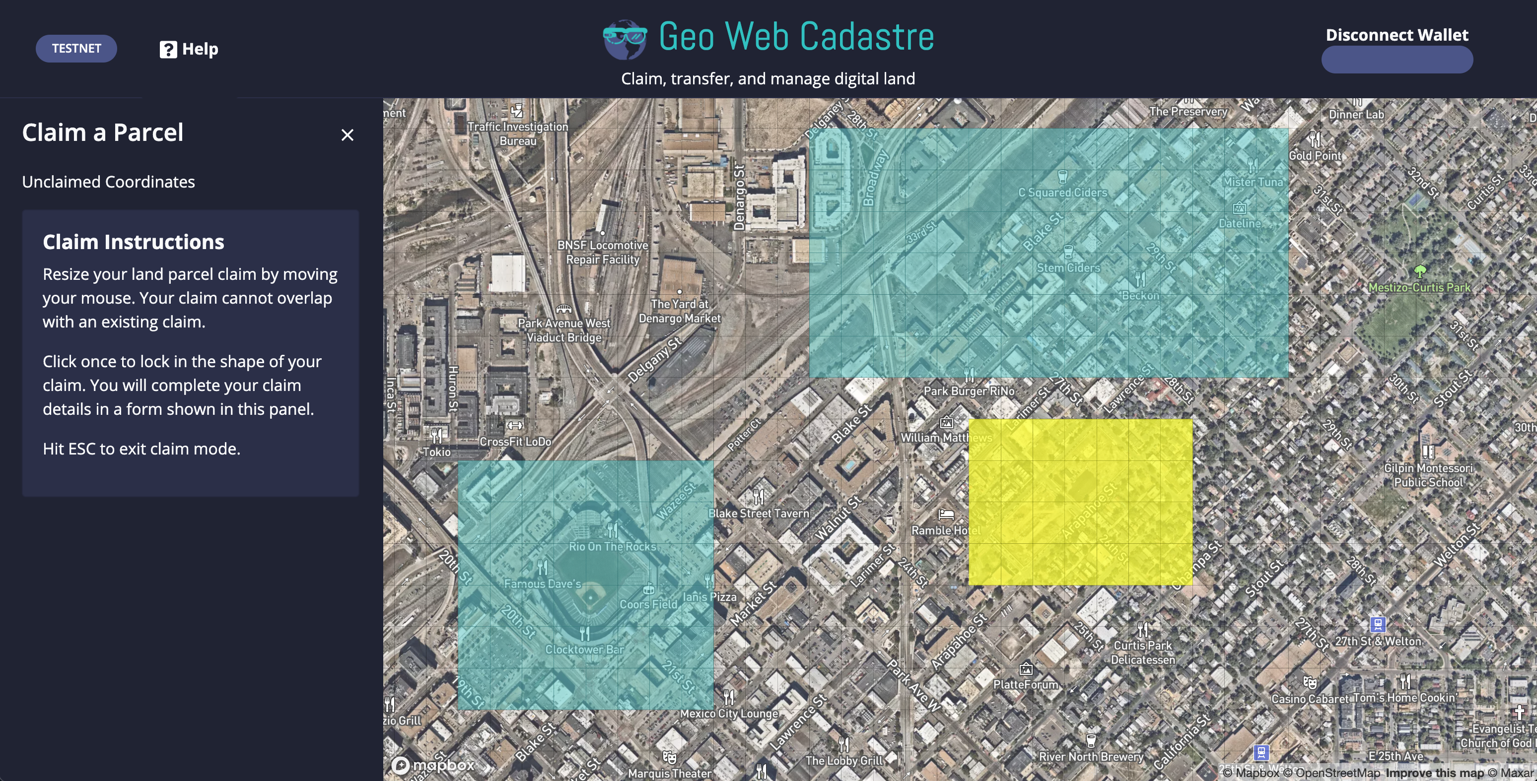 Claiming a digital land parcel on the Cadastre